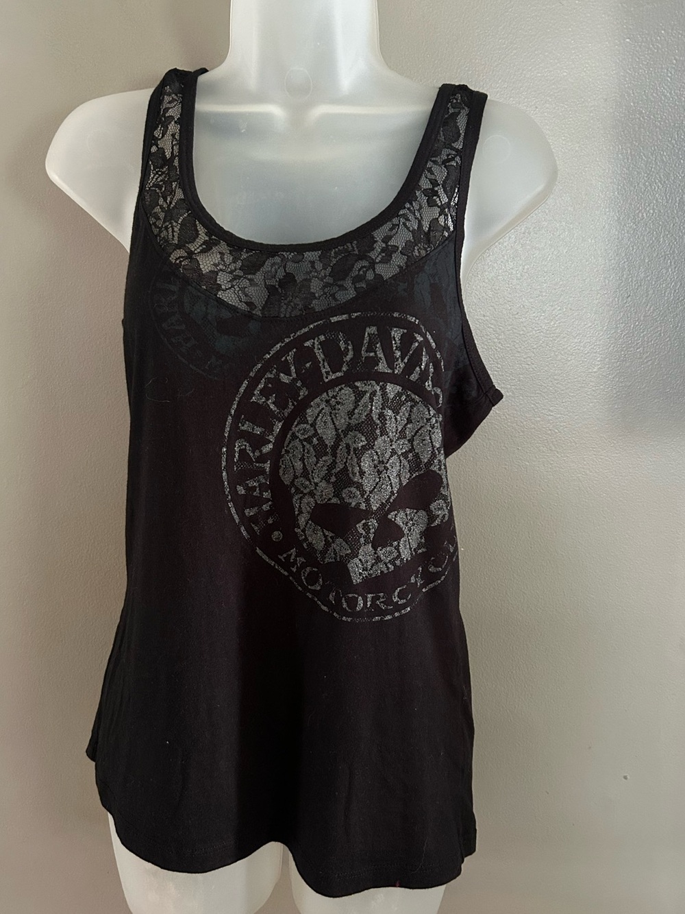 Harley Davidson Shirt - black lace trim Y2K style racer back tank - Picture 2 of 9